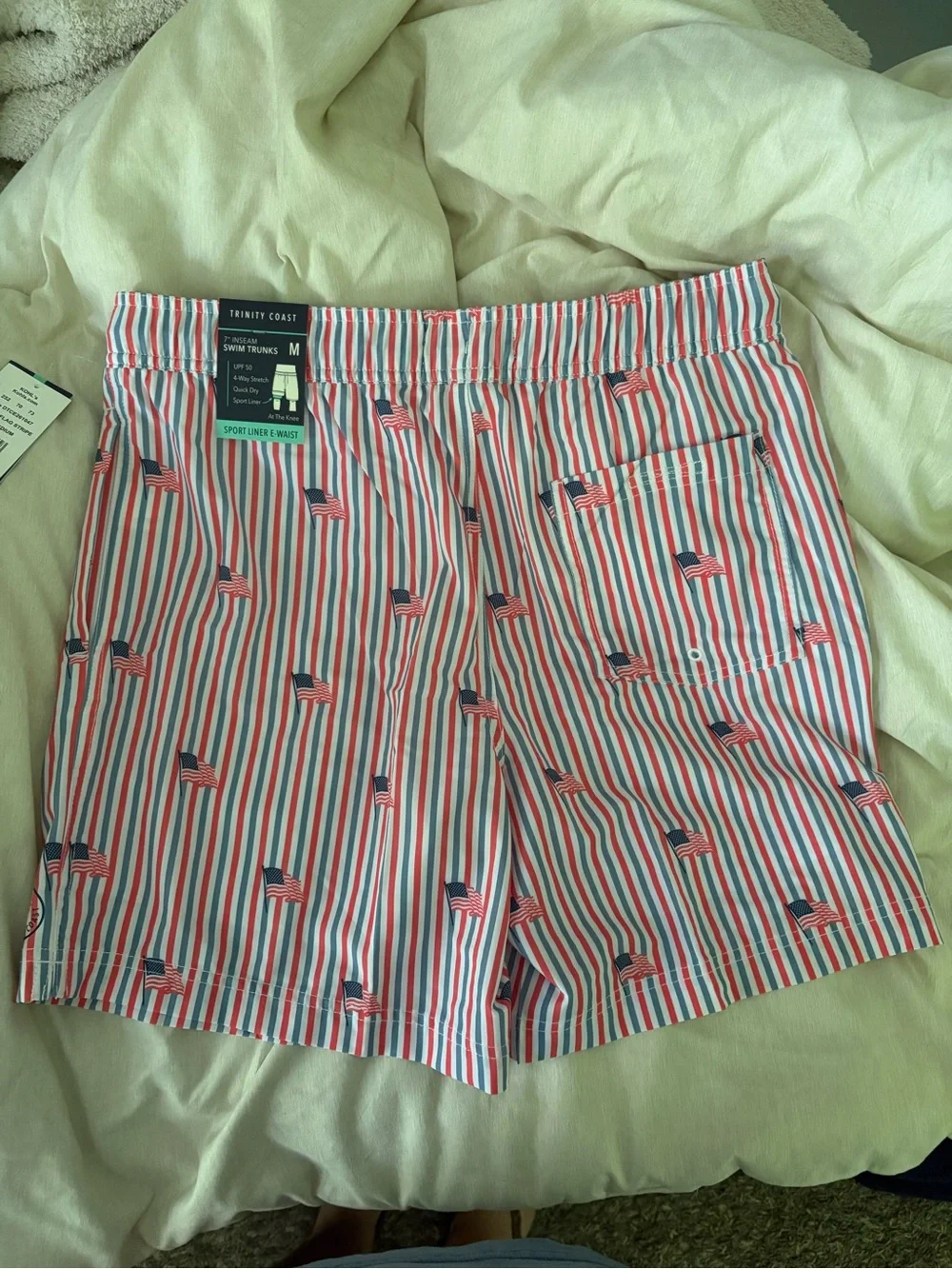 Trinity Coast Red, White & Blue Striped Swim Trunks